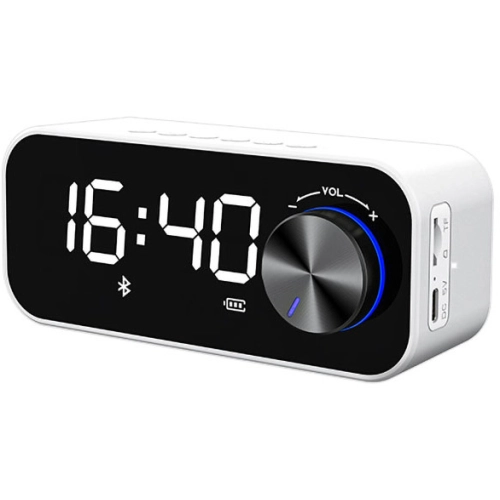 Recci RSK-W11 FM/TF Çift Alarmlı Dijital Saatli Wireless Bluetooth 5.0 Speaker Hoparlör 3W 1200mAh - Beyaz