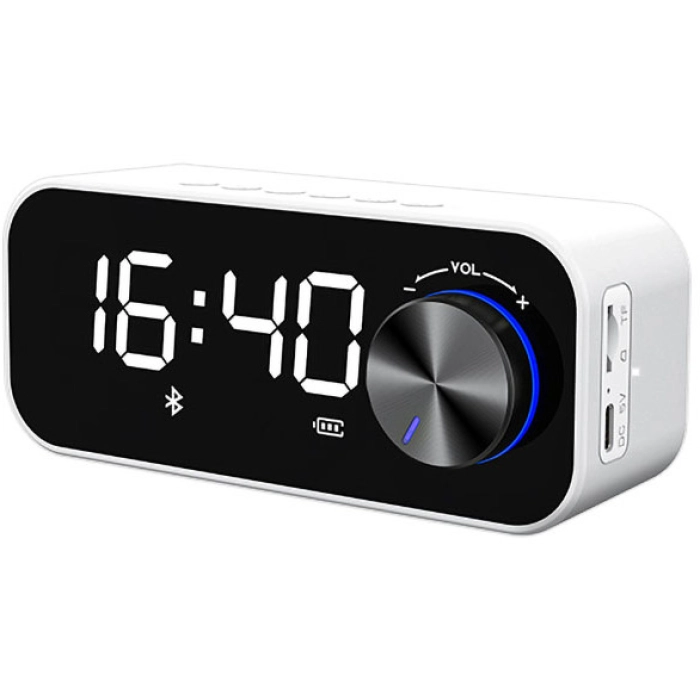Recci RSK-W11 FM/TF Çift Alarmlı Dijital Saatli Wireless Bluetooth 5.0 Speaker Hoparlör 3W 1200mAh - Beyaz