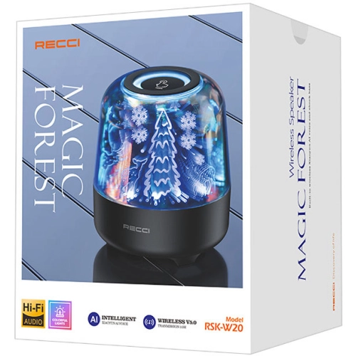 Recci RSK-W20 Magic Forest Serisi TF/AUX/USB Hi-Fi RGB Işıklı Wireless Bluetooth 5.0 Speaker Hoparlör 1200mAh - Siyah