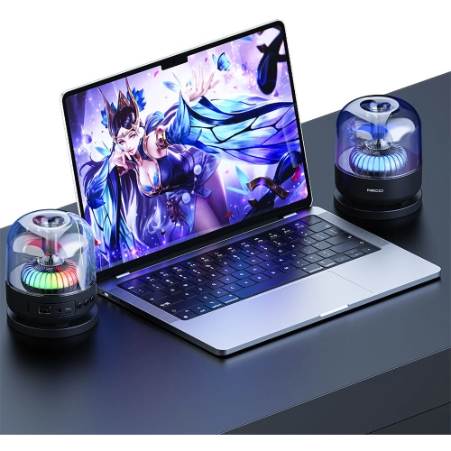 Recci RSK-W31 Amber Serisi FM/TF/AUX Hi-Fi RGB Işıklı Wireless Bluetooth 5.0 Speaker Hoparlör 5W 500mAh - Siyah