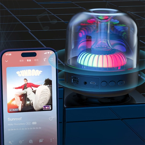 Recci RSK-W31 Amber Serisi FM/TF/AUX Hi-Fi RGB Işıklı Wireless Bluetooth 5.0 Speaker Hoparlör 5W 500mAh - Siyah