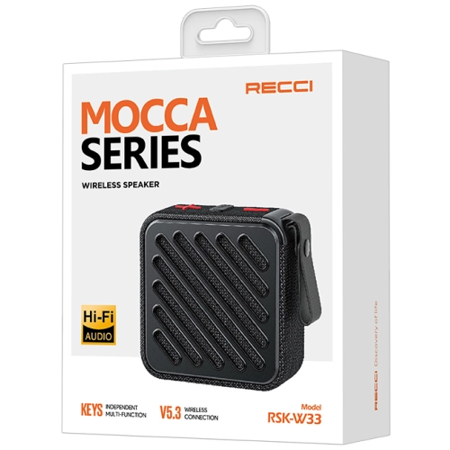 Recci RSK-W33 Mocca Serisi TF/AUX/USB Askılı Akıllı Wireless Bluetooth 5.3 Speaker Hoparlör - Siyah