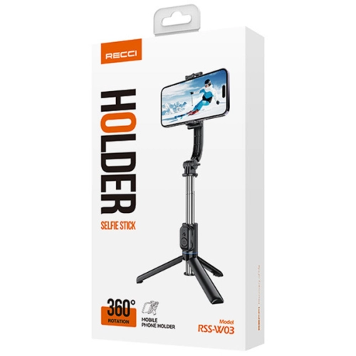 Recci RSS-W03 Bluetooth 5.0 Uzaktan Kumandalı Çok Fonksiyonlu Selfie Çubuğu - Siyah
