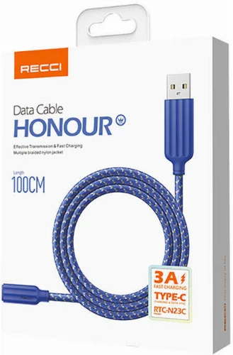 Recci RTC-N23C 3A Hızlı Şarj Özellikli Type-C to USB-A Kablo 1M - Mavi