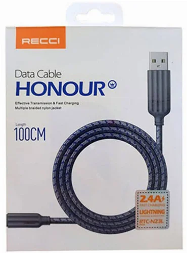 Recci RTC-N23L 2.4A Hızlı Şarj Özellikli Lightning to USB-A Kablo 1M - Mavi