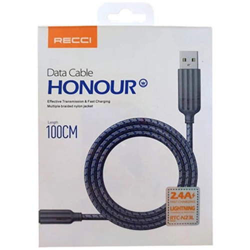 Recci RTC-N23L 2.4A Hızlı Şarj Özellikli Lightning to USB-A Kablo 1M - Mavi
