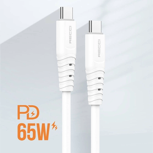 Recci RTC-P09CC Silicone Serisi 65W Hızlı Şarj Özellikli Type-C To Type-C PD Kablo 1.5M - Beyaz