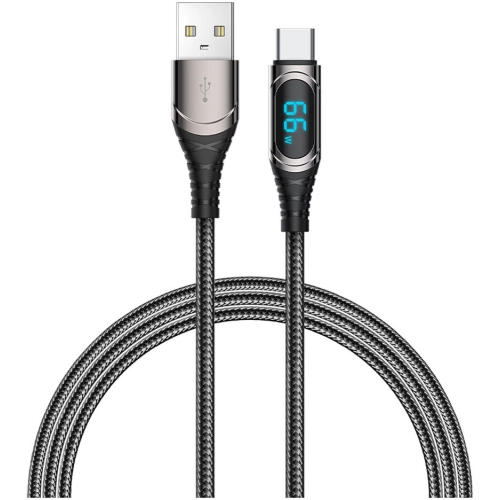 Recci RTC-P21C Ghost Serisi 66W 6A Hızlı Şarj Özellikli USB-A To Type-C Kablo 1.2M - Siyah