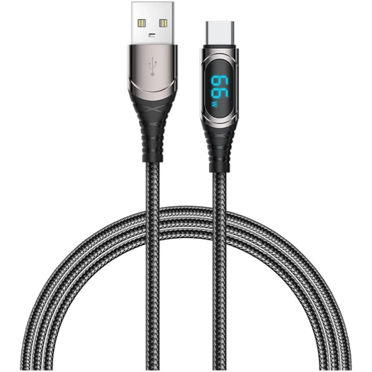 Recci RTC-P21C Ghost Serisi 66W 6A Hızlı Şarj Özellikli USB-A To Type-C Kablo 1.2M - Siyah