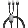 Recci RTC-T16 2 in 1 65W PD Hızlı Şarj Özellikli Lightning ve Type-C To Type-C PD Kablo 1.2M - Gri