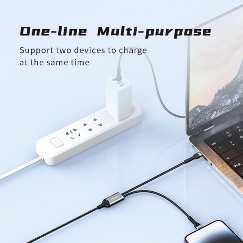 Recci RTC-T16 2 in 1 65W PD Hızlı Şarj Özellikli Lightning ve Type-C To Type-C PD Kablo 1.2M - Gri