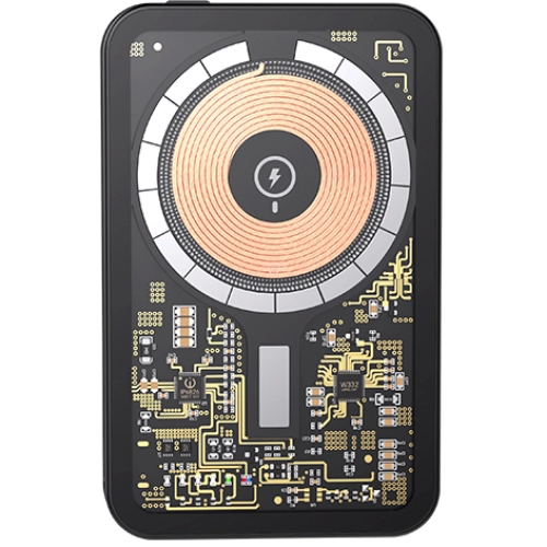 Recci W07 Şeffaf Tasarım Standlı 15W Magsafe Şarj Özellikli 20W PD Hızlı Şarj Powerbank 5000mAh - Siyah