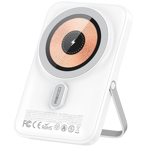 Recci W08 Metal Standlı 15W Magsafe Şarj Özellikli 20W PD Hızlı Şarj Powerbank 10000mAh - Beyaz