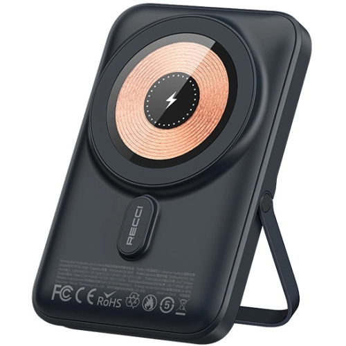 Recci W08 Metal Standlı 15W Magsafe Şarj Özellikli 20W PD Hızlı Şarj Powerbank 10000mAh - Siyah