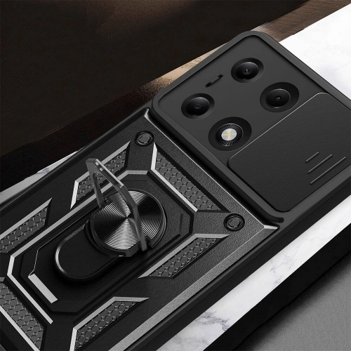 Redmi Note 13 Pro 4G Kılıf Zırhlı Standlı Silikon Sürgülü Kamera Korumalı Tank Kapak - Mavi