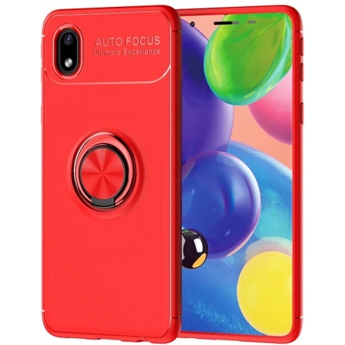 Samsung Galaxy A01 Core Kılıf Renkli Silikon Yüzüklü Standlı Auto Focus Ravel Kapak - Kırmızı