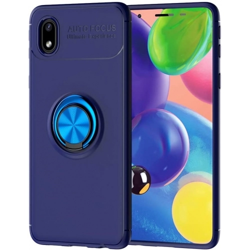 Samsung Galaxy A01 Core Kılıf Renkli Silikon Yüzüklü Standlı Auto Focus Ravel Kapak - Mavi