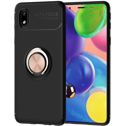 Samsung Galaxy A01 Core Kılıf Renkli Silikon Yüzüklü Standlı Auto Focus Ravel Kapak - Rose Gold