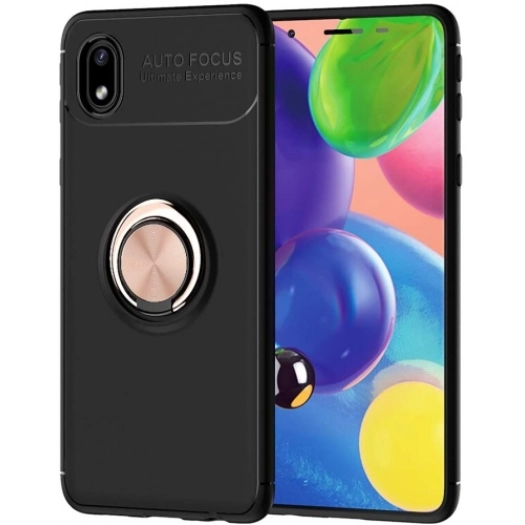 Samsung Galaxy A01 Core Kılıf Renkli Silikon Yüzüklü Standlı Auto Focus Ravel Kapak - Rose Gold