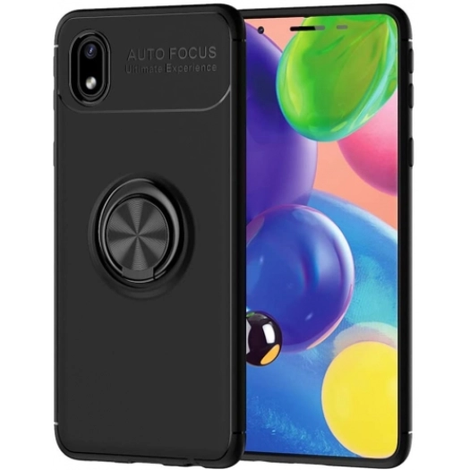 Samsung Galaxy A01 Core Kılıf Renkli Silikon Yüzüklü Standlı Auto Focus Ravel Kapak - Siyah