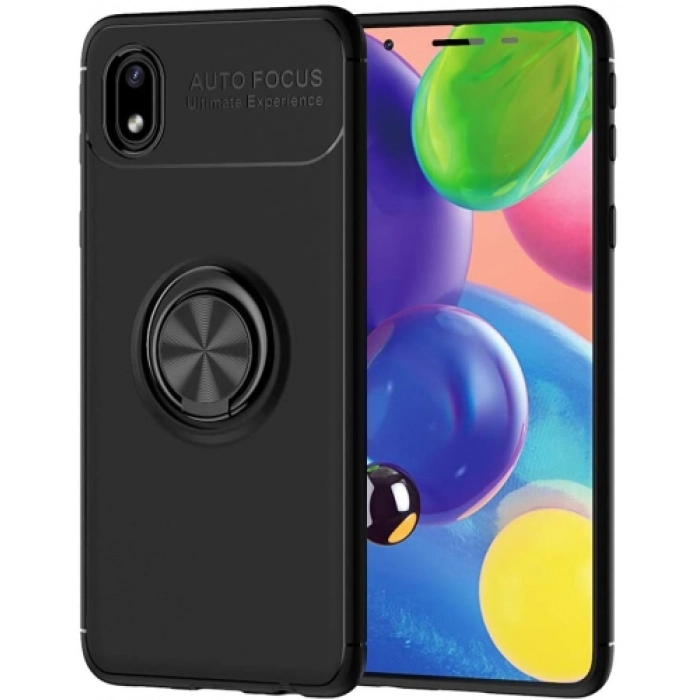 Samsung Galaxy A01 Core Kılıf Renkli Silikon Yüzüklü Standlı Auto Focus Ravel Kapak - Siyah