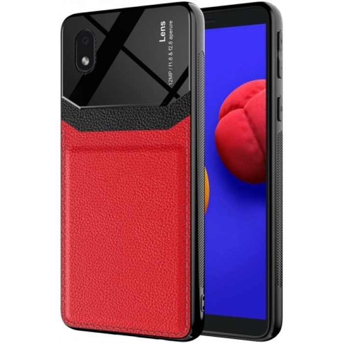 Samsung Galaxy A01 Core Kılıf Deri Görünümlü Emiks Kapak - Kırmızı
