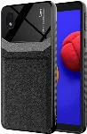 Samsung Galaxy A01 Core Kılıf Deri Görünümlü Emiks Kapak - Siyah