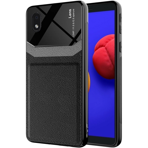 Samsung Galaxy A01 Core Kılıf Deri Görünümlü Emiks Kapak - Siyah