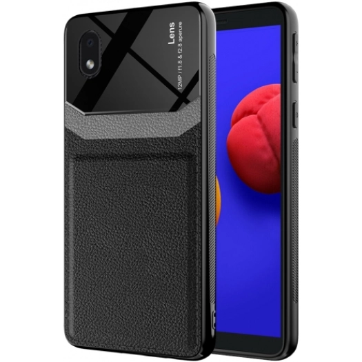 Samsung Galaxy A01 Core Kılıf Deri Görünümlü Emiks Kapak - Siyah