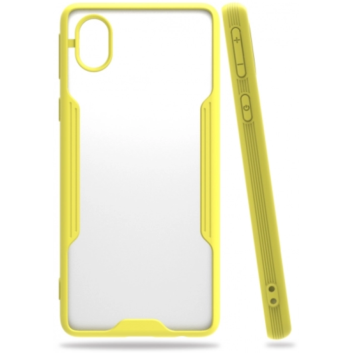 Samsung Galaxy A01 Core Kılıf Renkli Silikon Kamera Lens Korumalı Şeffaf Parfe Kapak - Sarı