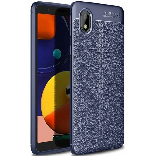 Samsung Galaxy A01 Core Kılıf Deri Görünümlü Lüks Parmak İzi Bırakmaz Niss Silikon Kapak - Lacivert