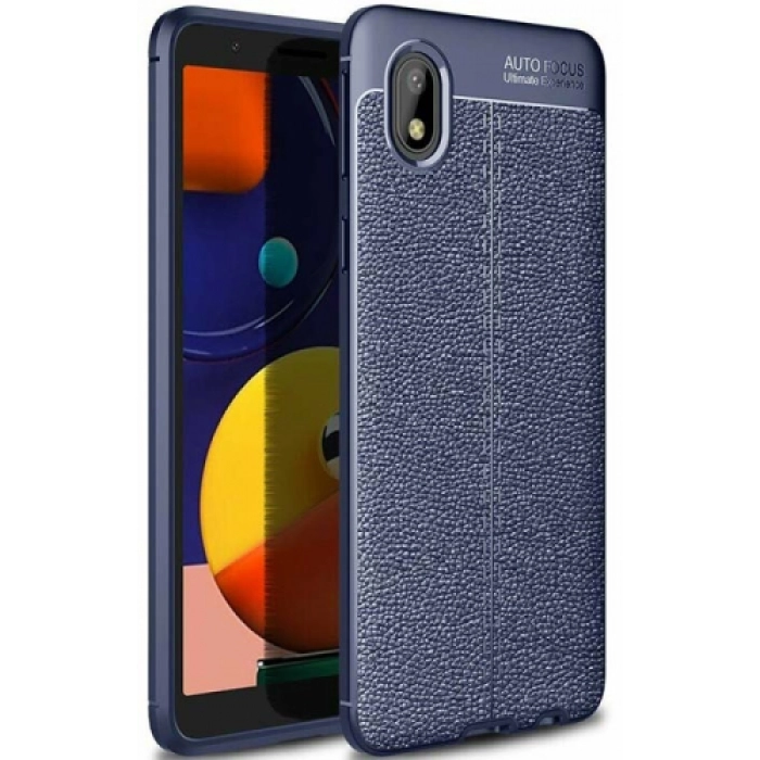 Samsung Galaxy A01 Core Kılıf Deri Görünümlü Lüks Parmak İzi Bırakmaz Niss Silikon Kapak - Lacivert