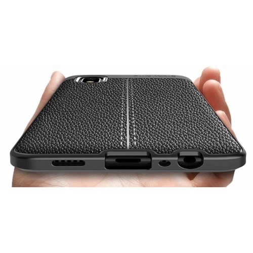 Samsung Galaxy A01 Core Kılıf Deri Görünümlü Lüks Parmak İzi Bırakmaz Niss Silikon Kapak - Siyah