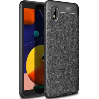 Samsung Galaxy A01 Core Kılıf Deri Görünümlü Lüks Parmak İzi Bırakmaz Niss Silikon Kapak - Siyah