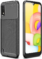 Samsung Galaxy A01 Kılıf Karbon Serisi Mat Fiber Silikon Negro Kapak - Siyah