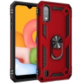 Samsung Galaxy A01 Kılıf Silikon Zırhlı Standlı Yüzüklü Mıknatıslı Tank Kapak - Kırmızı