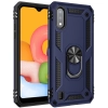 Samsung Galaxy A01 Kılıf Silikon Zırhlı Standlı Yüzüklü Mıknatıslı Tank Kapak - Lacivert