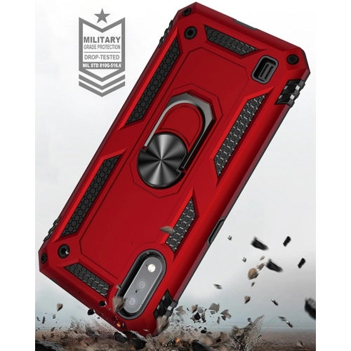 Samsung Galaxy A01 Kılıf Silikon Zırhlı Standlı Yüzüklü Mıknatıslı Tank Kapak - Siyah