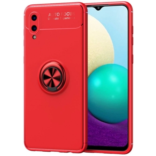 Samsung Galaxy A02 Kılıf Renkli Silikon Yüzüklü Standlı Auto Focus Ravel Kapak - Kırmızı