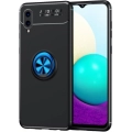 Samsung Galaxy A02 Kılıf Renkli Silikon Yüzüklü Standlı Auto Focus Ravel Kapak - Mavi - Siyah