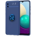 Samsung Galaxy A02 Kılıf Renkli Silikon Yüzüklü Standlı Auto Focus Ravel Kapak - Mavi