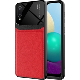 Samsung Galaxy A02 Kılıf Deri Görünümlü Emiks Kapak - Kırmızı