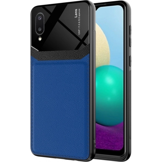 Samsung Galaxy A02 Kılıf Deri Görünümlü Emiks Kapak - Mavi