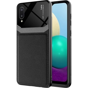 Samsung Galaxy A02 Kılıf Deri Görünümlü Emiks Kapak - Siyah