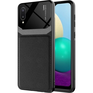Samsung Galaxy A02 Kılıf Deri Görünümlü Emiks Kapak - Siyah