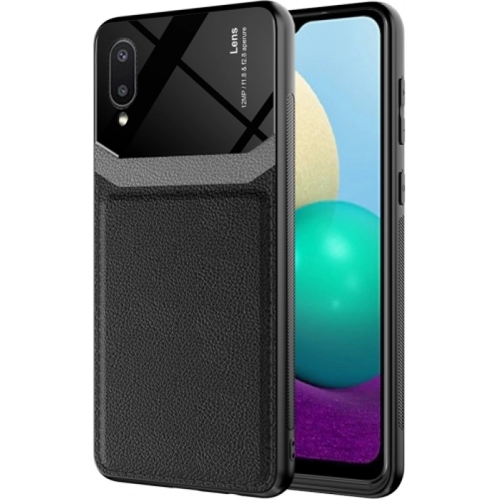 Samsung Galaxy A02 Kılıf Deri Görünümlü Emiks Kapak - Siyah