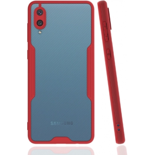 Samsung Galaxy A02 Kılıf Renkli Silikon Kamera Lens Korumalı Şeffaf Parfe Kapak - Kırmızı