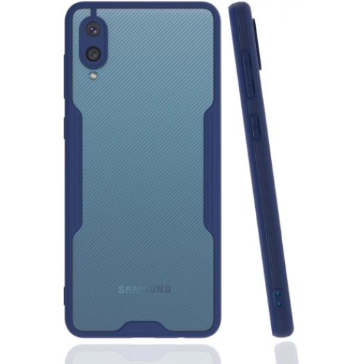Samsung Galaxy A02 Kılıf Renkli Silikon Kamera Lens Korumalı Şeffaf Parfe Kapak - Lacivert
