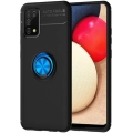 Samsung Galaxy A02s Kılıf Renkli Silikon Yüzüklü Standlı Auto Focus Ravel Kapak - Mavi - Siyah