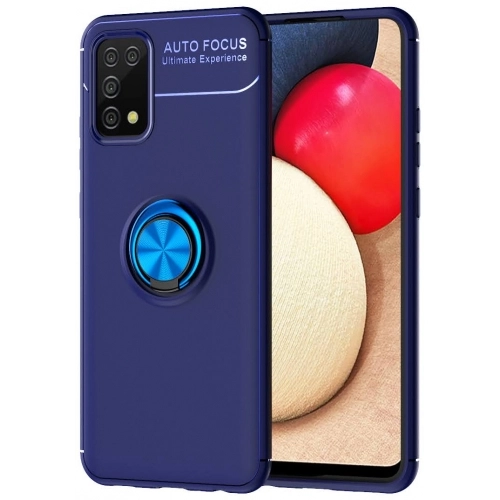 Samsung Galaxy A02s Kılıf Renkli Silikon Yüzüklü Standlı Auto Focus Ravel Kapak - Mavi